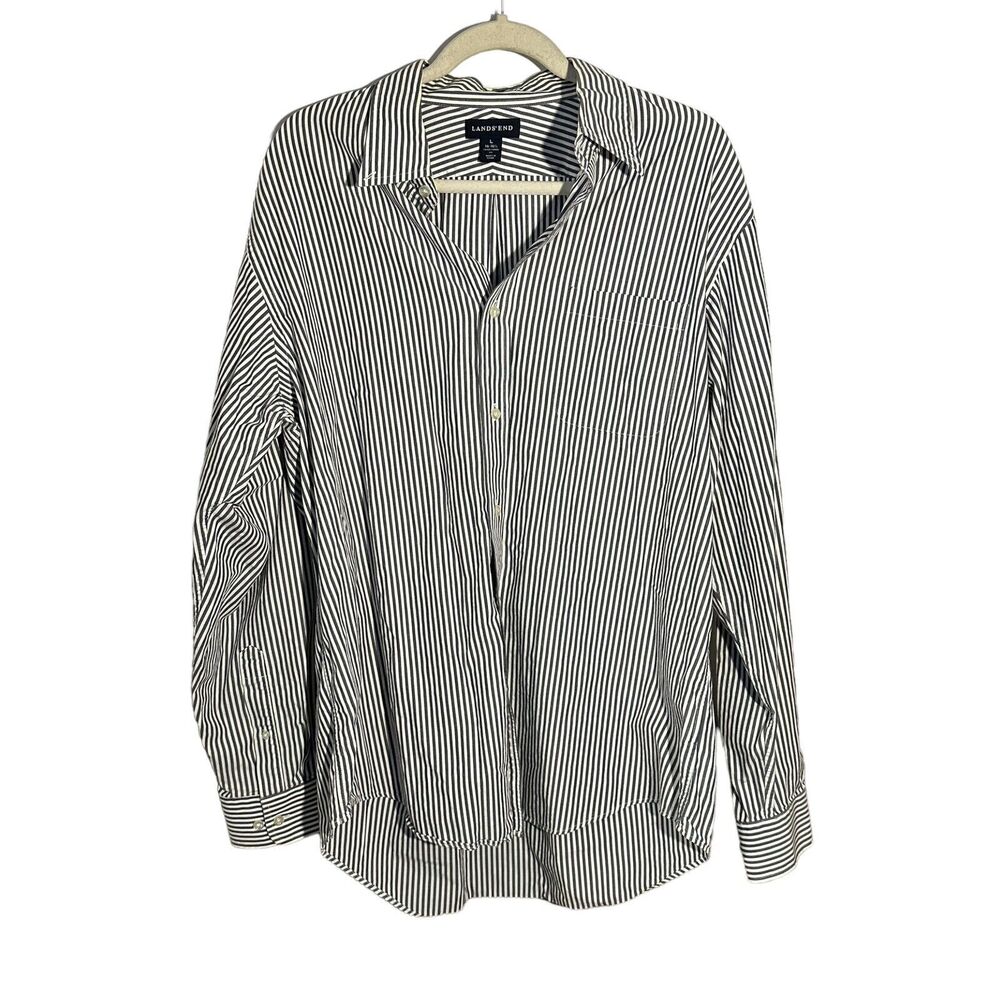 Lands' End Men's Sz L (16-16.5) Traditional Fit Striped Button Up Dress Shirt